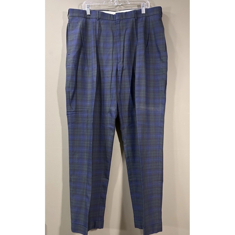 Vtg Polo Ralph Lauren Mens Tartan Plaid Pants Sz 39x32 90s Pleated Cuff Preppy